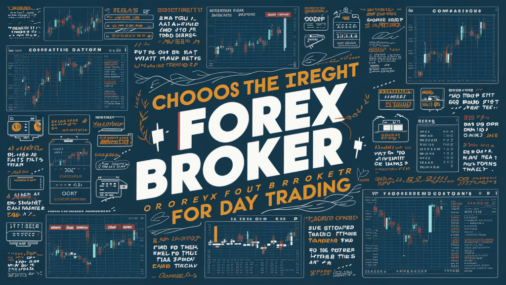 A comprehensive photo guide on choosing the right Forex broker for day trading. The image features a series of comparison charts and tables, highlighting key factors such as spreads, trading platforms, leverage, and fees. There are also quotes from experts and real-life traders sharing their experiences, tips, and advice. The overall tone of the image is informative and educational, with a focus on empowering the reader to make the best decision for their trading needs., photo